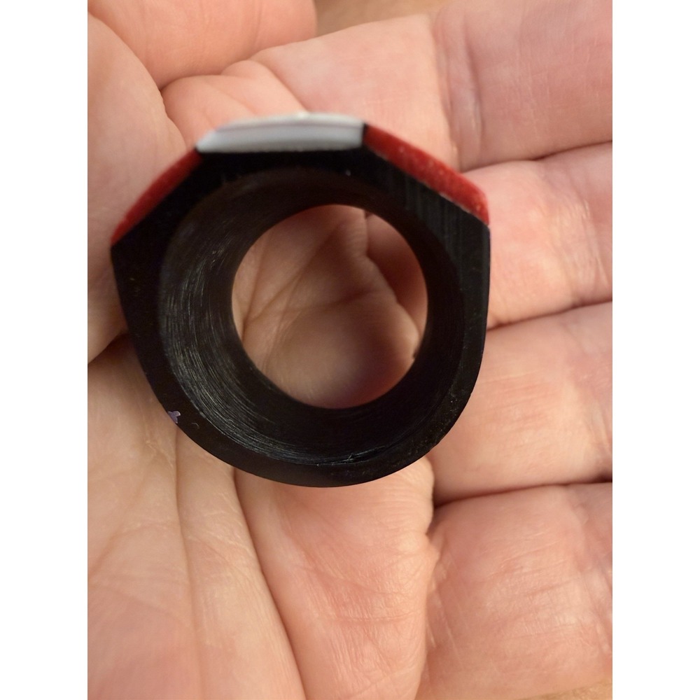 Horn Artisan Mosaic Statement L 8.5 Ring Red White Blk Inlay Geometric Cocktail - Picture 9 of 12